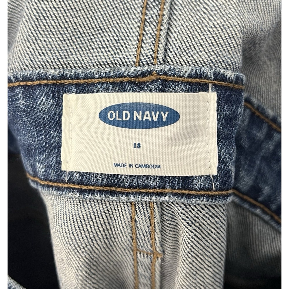 Old Navy Denim Bib Overalls Womens Size 18 Blue Stretch Pockets Tapered Leg - Picture 3 of 10